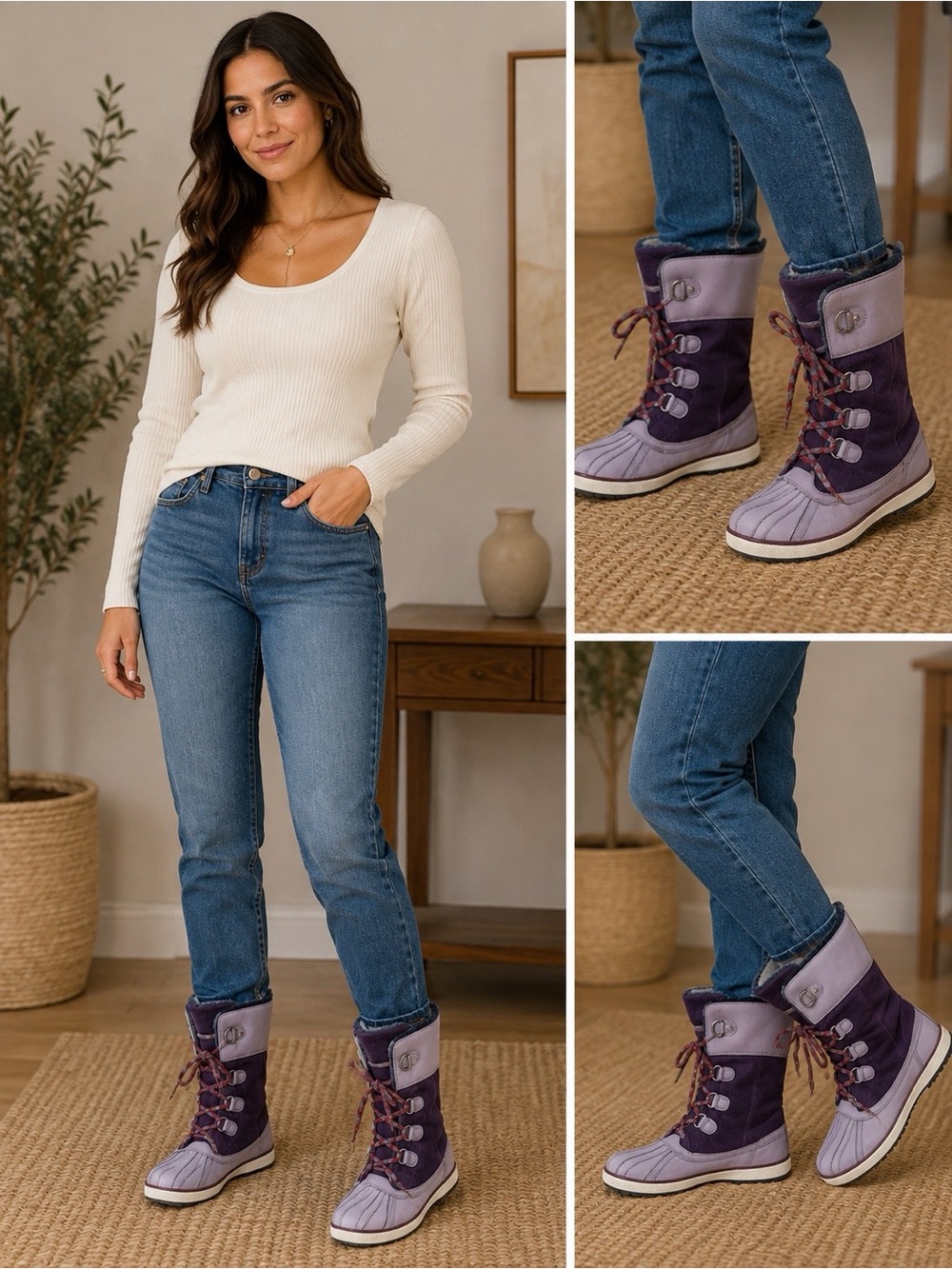 UGG AUSTRALIA sz 6 women’s girls Lace Duck Snow Boot Purple Nonslip waterproof